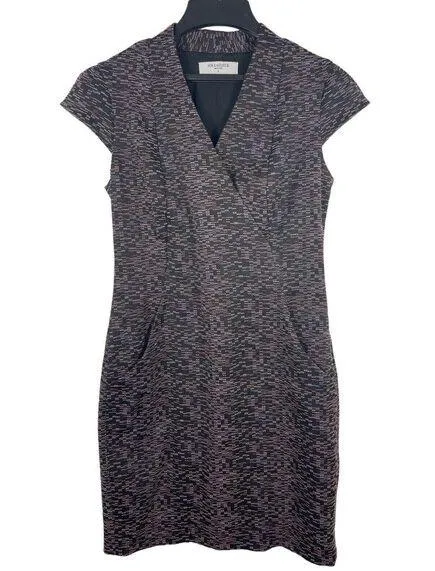 MM Lafleur Stretch Bodycon Purple Tweed Cap Sleeve V-neck Dress Size 8 - Image 1