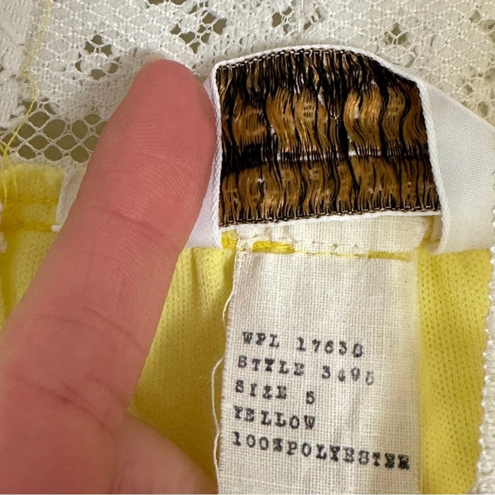 Vintage 70s JCPenney Sz 5 Yellow Maxi Dress with Lace Trim Crochet Boho - Image 5