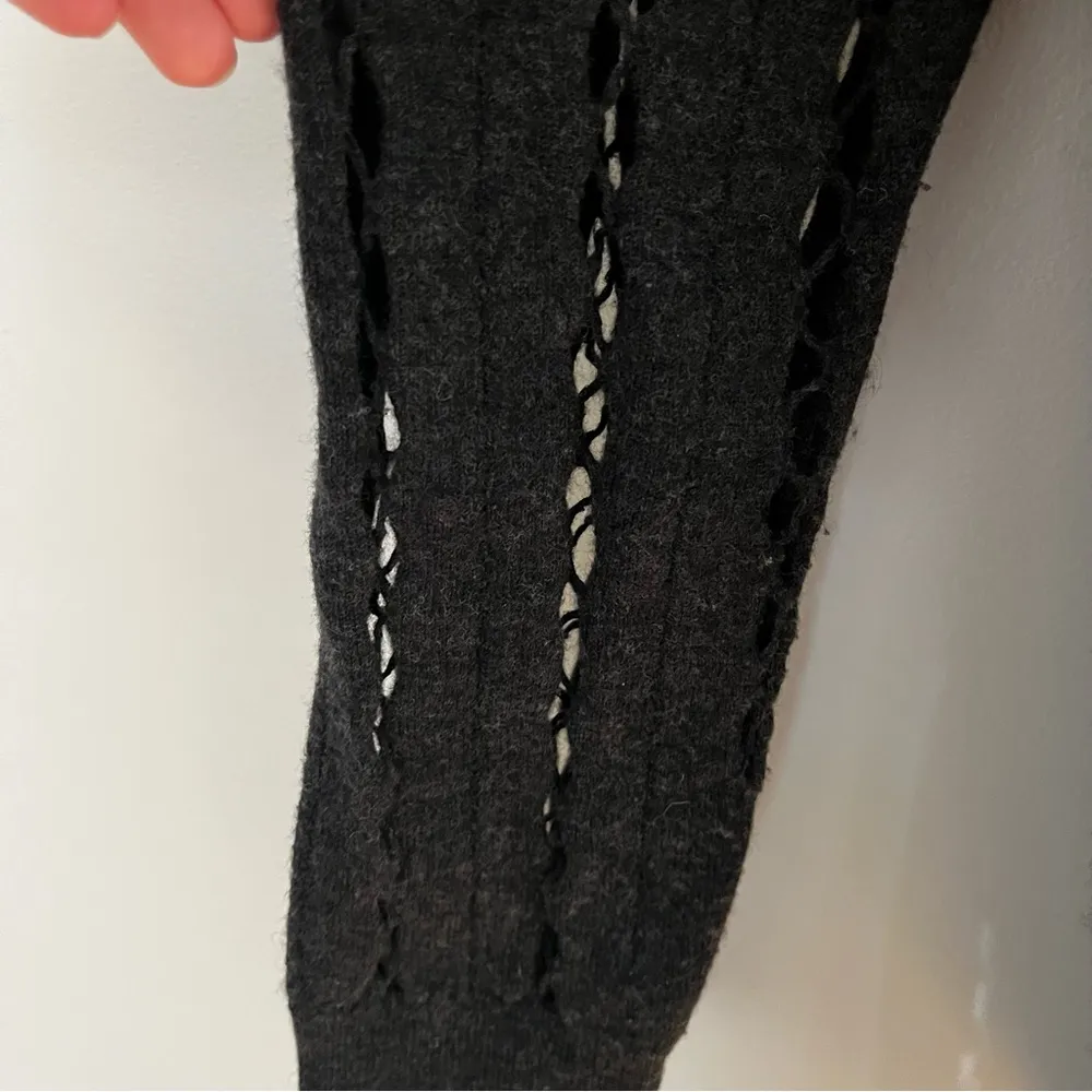 COS Cut-Out gray turtleneck Boiled Wool Tunic sweater crochet ribbed size S cozy - Image 7