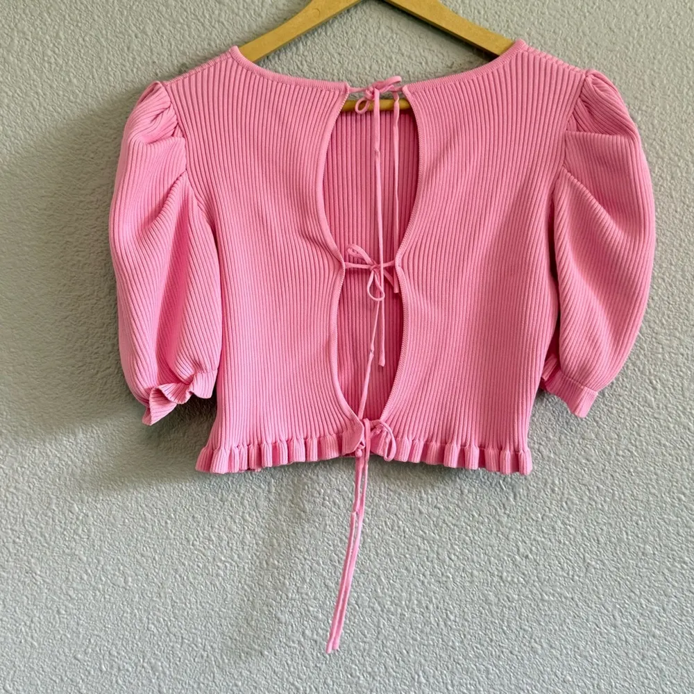 English‎ Rose Ribbed Puff Sleeve Top Size Medium - Image 5