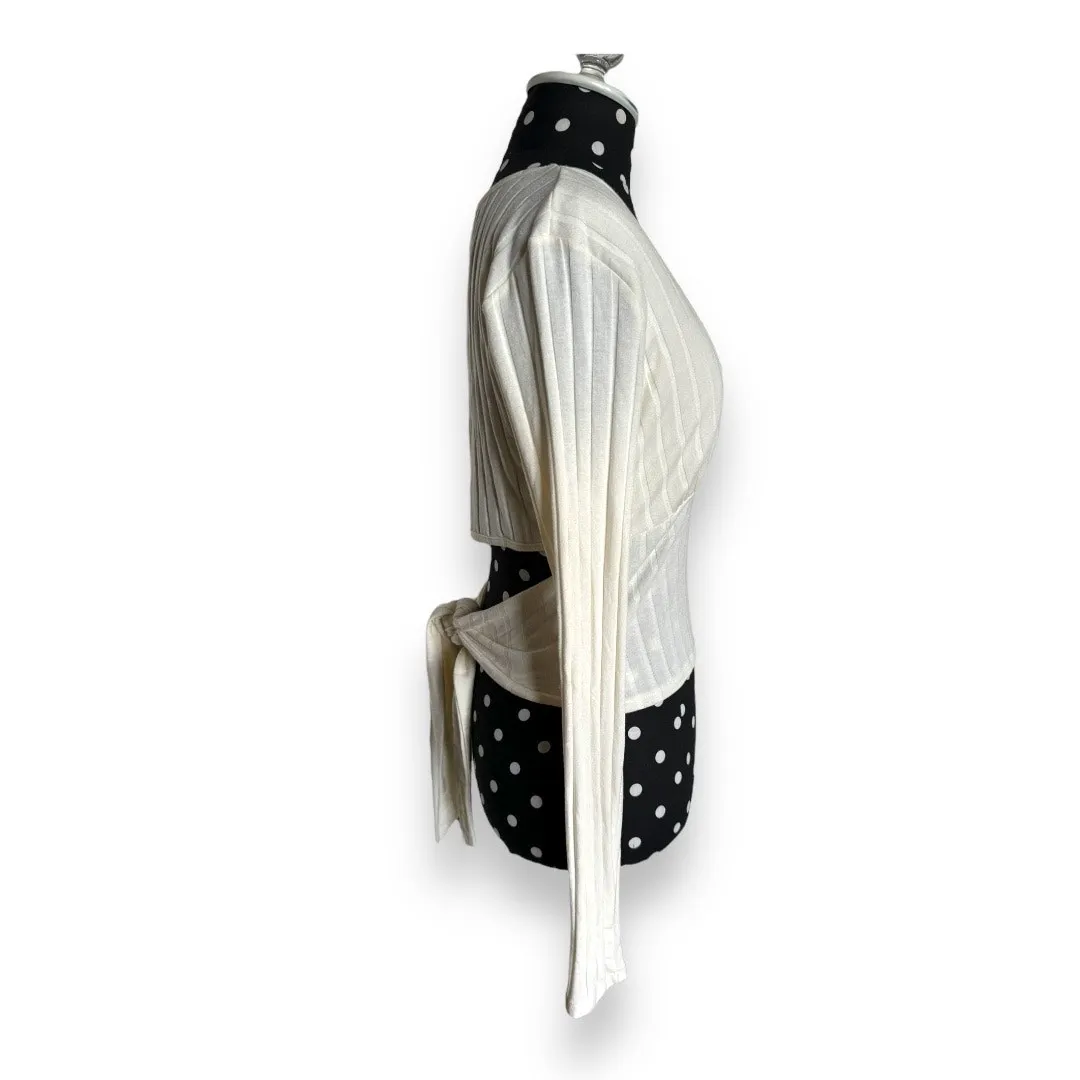 RSQ Womens Top Sz L Cream‎ Open Tie Back Cropped Top Crop Ribbed Long Sleeve - Image 6