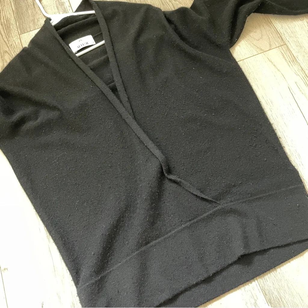 Allude Wool Cardigan virgin cashmere wrap sweater womens Black medium minimalist - Image 7