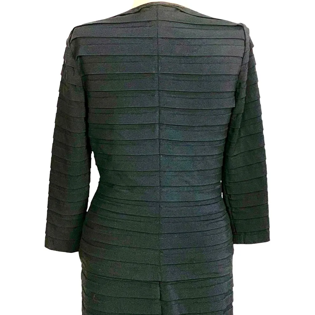 Tadashi Shoji 2-PC Pleated V-Neck Black Skirt Top M Stretch Pleated 3/4 Sleeve - Image 5