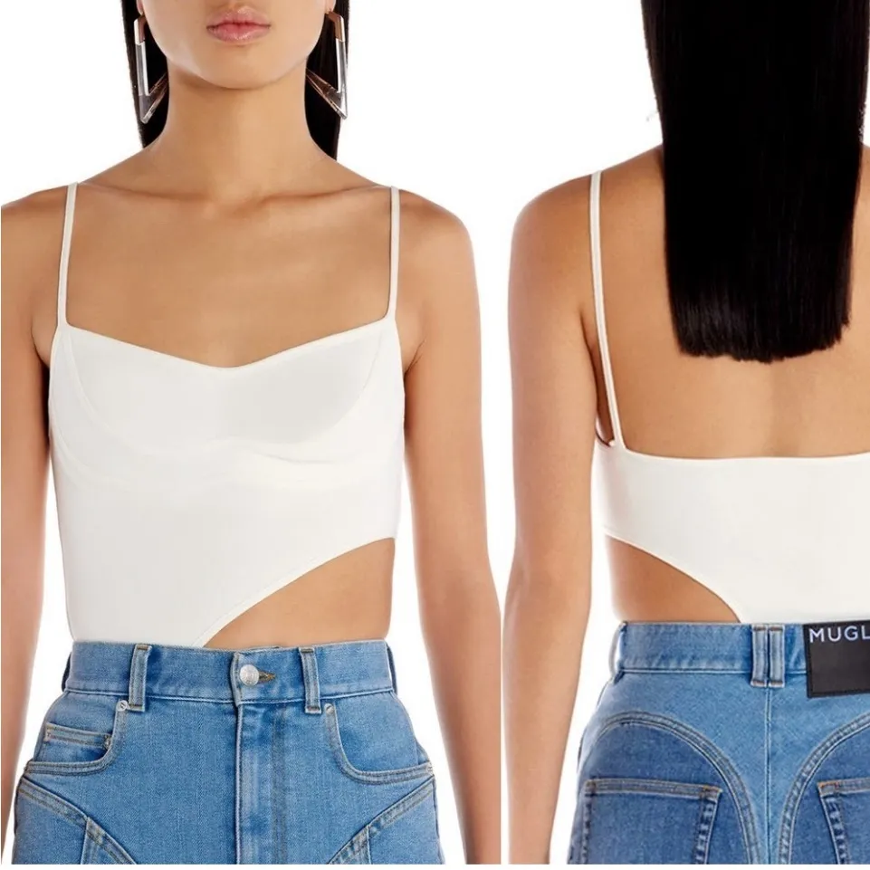 New! MUGLER‎ Women’s Asymmetric
Cutout Bodysuit in Ivory Size XS $760 - Image 2