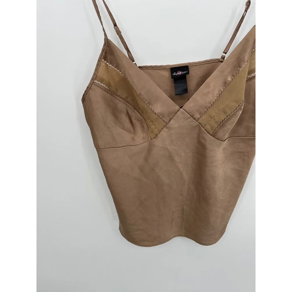 Secret Treasures Babydoll Tank Top Women Brown Satin Y2K 90s Bratz Sexy Large - Image 3