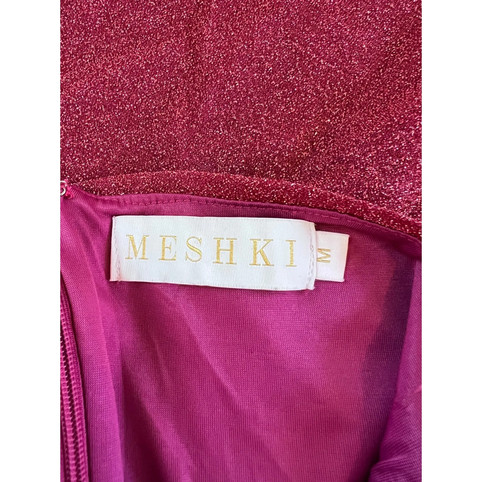 MESHki Thin Strap Shimmer Mini Dress Pink Bodycon Party Clubwear Size M Sparkly - Image 4