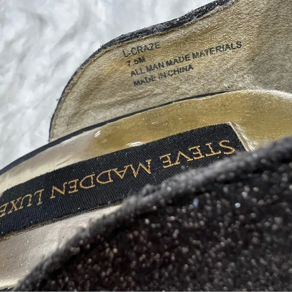 Steve Madden Luxe Craze Sandals Black Bow Ankle Strap Glitter 7.5 Cocktail - Image 13