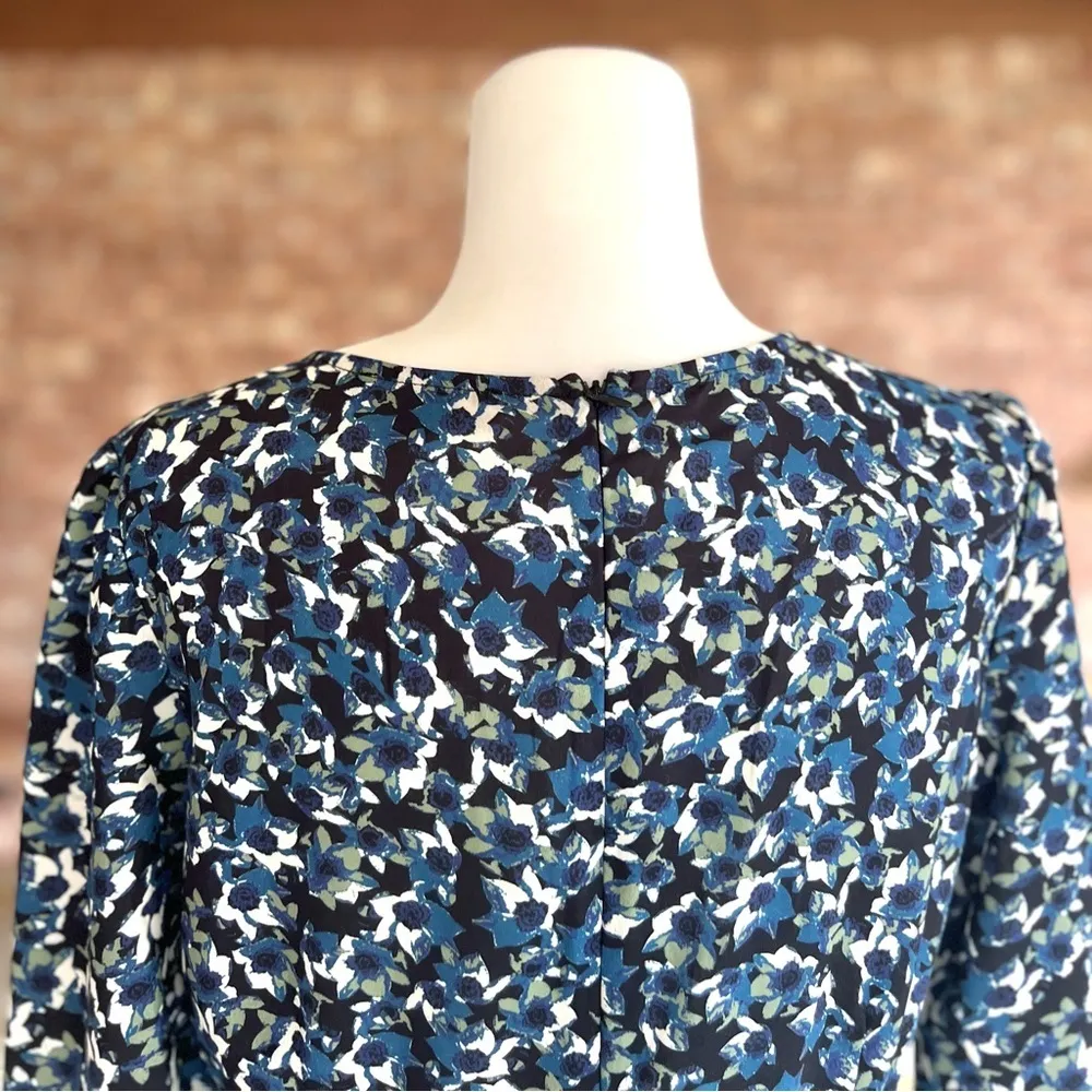 Suzanne Betro Dress Floral Blue Ruched High Low M V-Neck A-Line Garden Brunch - Image 11