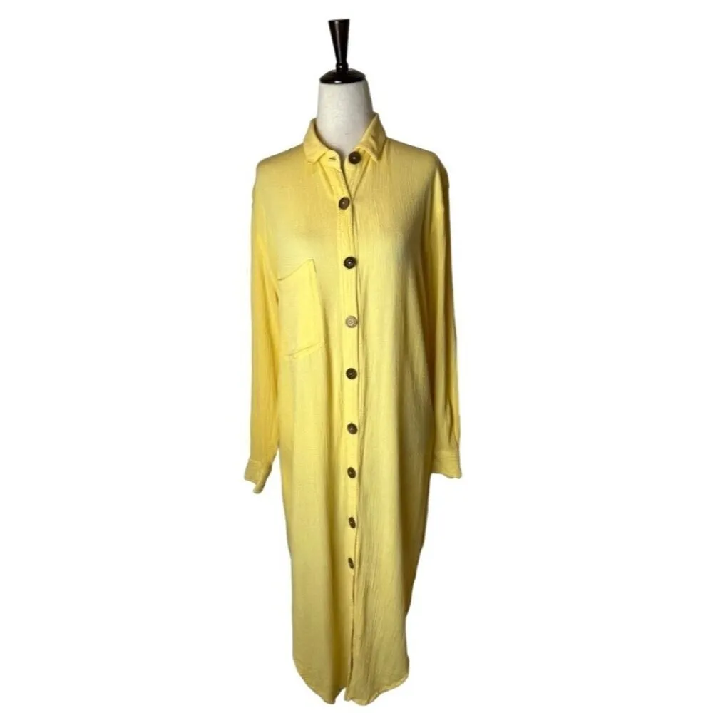 Jens Pirate Booty Dress Women Large Yellow Sunshine Crinkle Ipanema‎ Shirt Midi - Image 4