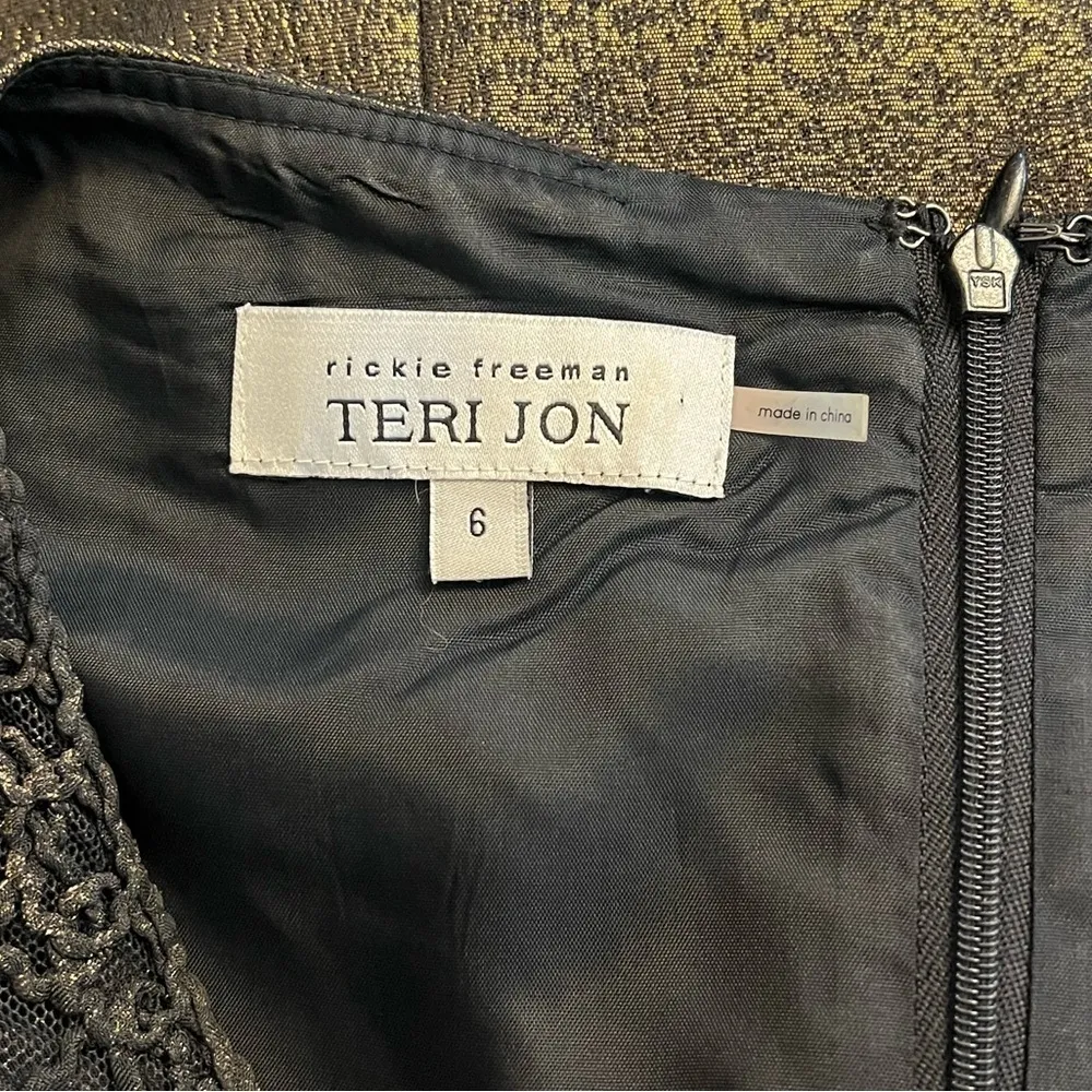 RICKIE FREEMAN Teri Jon Brocade Black Gold Mesh Floral Cocktail Sheath Dress 6 - Image 11