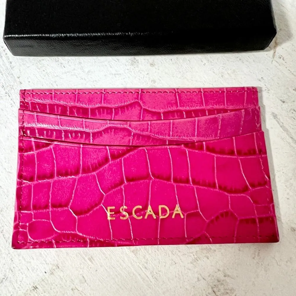NWT ESCADA Embossed Leather Card Holder Mini Wallet Pink with Box - Image 3