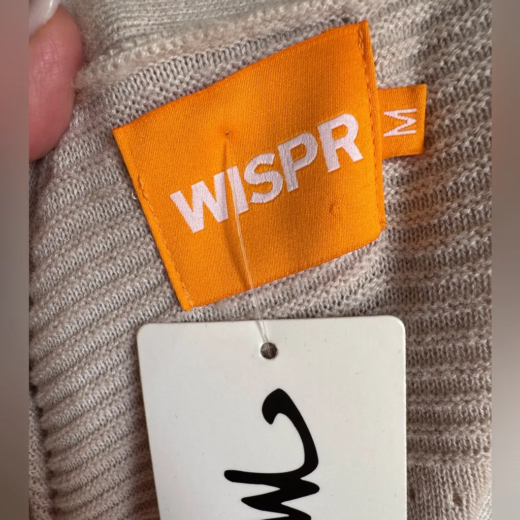 NWT WISPR by Brodie Ribbed Pointelle Stitch Lightweight Long Cardigan Tan Size M - Image 2