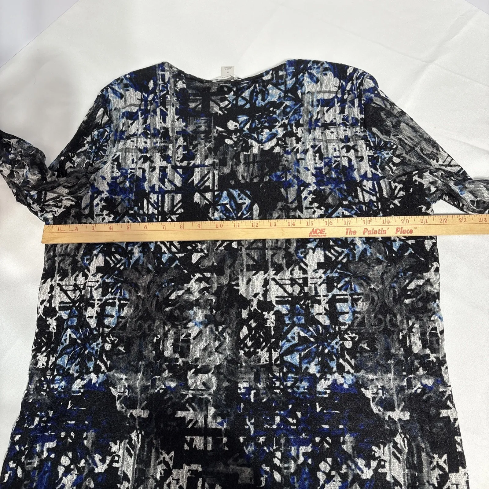 CJ‎ BANKS Women 1X Plus Blue & Black Long-Sleeve Rayon Shirt Blouse Top - Image 11