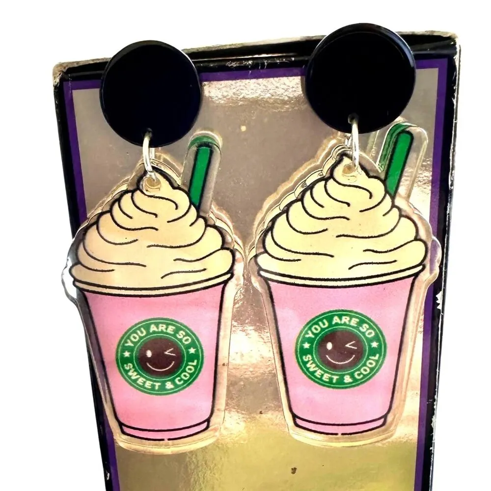 Cappuccino Coffee Earrings Pink Pup Cup Boat Drinks Cruise Vacation Sweet Cool - Image 3