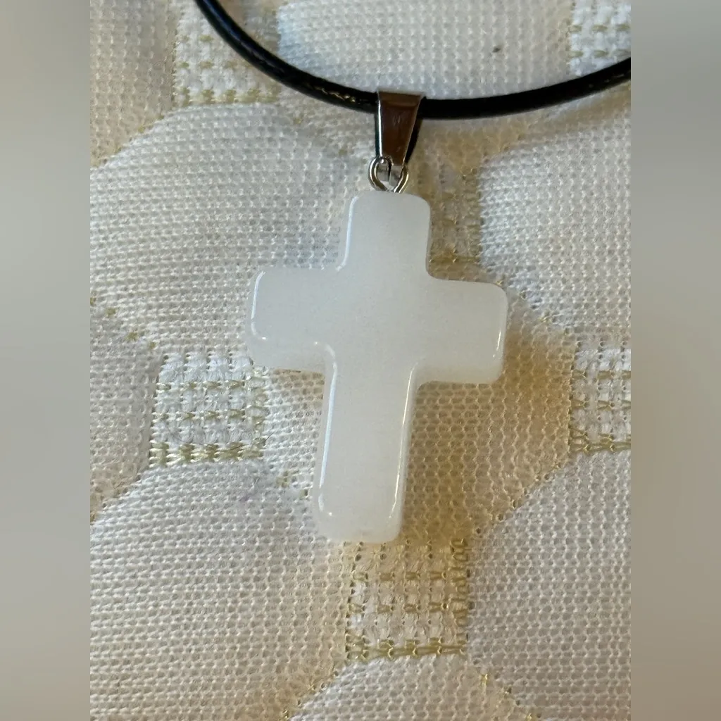 White Cross Pendant Necklace - Image 2