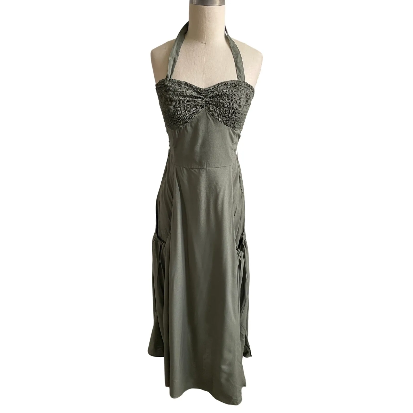 Venus Olive Green Halter Midi Dress Size 6 - Image 2