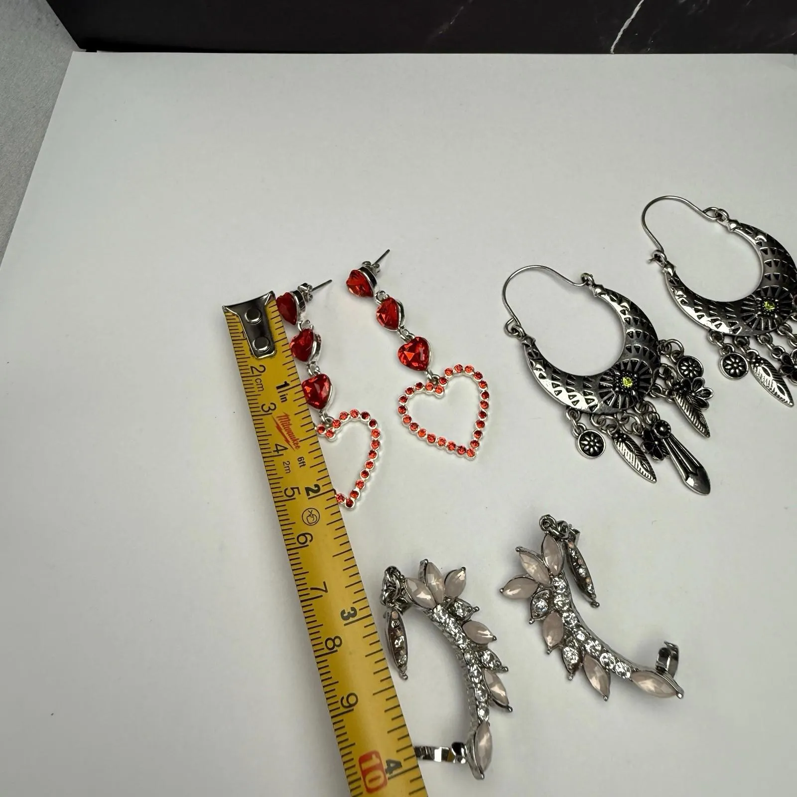 Dangle, Hoop, Ear Crawler Mix Pierced Earrings Lot Of 3 Silver Tone Rhinestone - Image 8