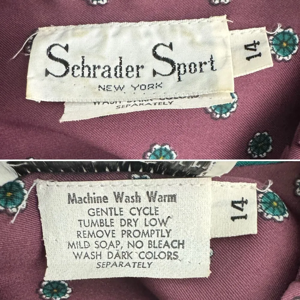 Vintage 70s/80s Schrader Sport ruffle collar floral shirt shift dress size M Purple Size M - Image 4