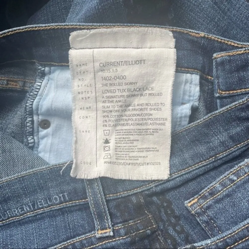 Current Elliott Rolled Skinny Jeans Loved Tux Black Lace Wash Women’s Size 28 - Image 8