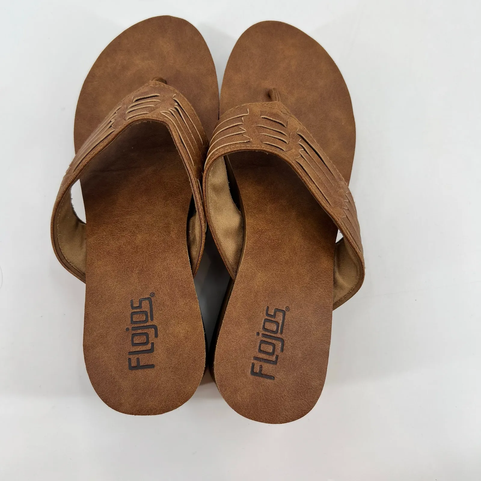 Flojos Jess Wedge heel Sandal Woven Faux Leather Platform Vegan Tan size 8.5 - Image 5