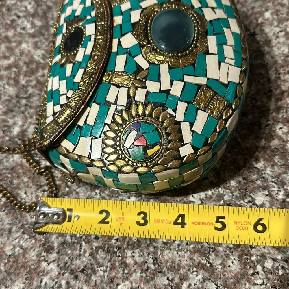 Vintage Turquoise & White Mosaic Tile Purse Blue - Image 12