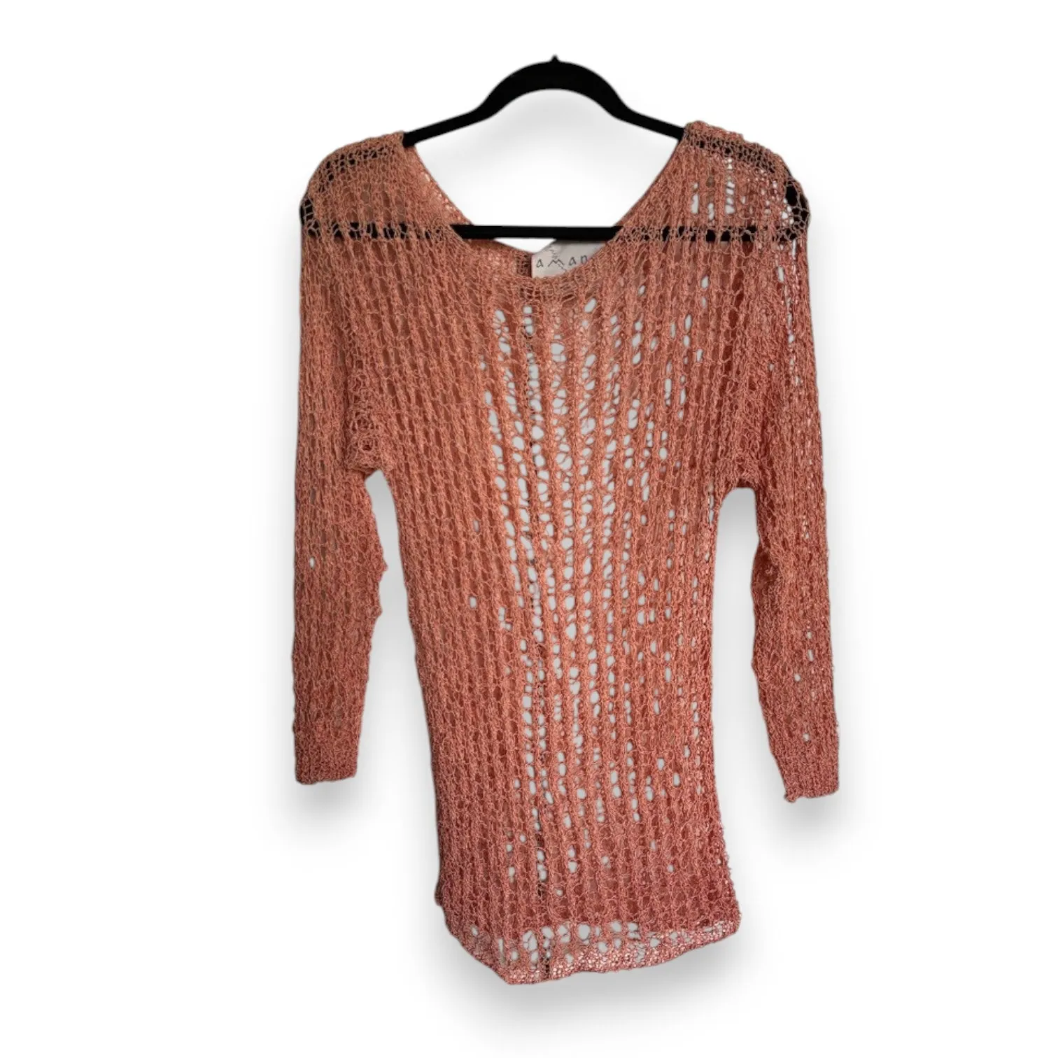 Amano Hand Knit Open Weave Sweater Spain‎ S Peach - Image 3