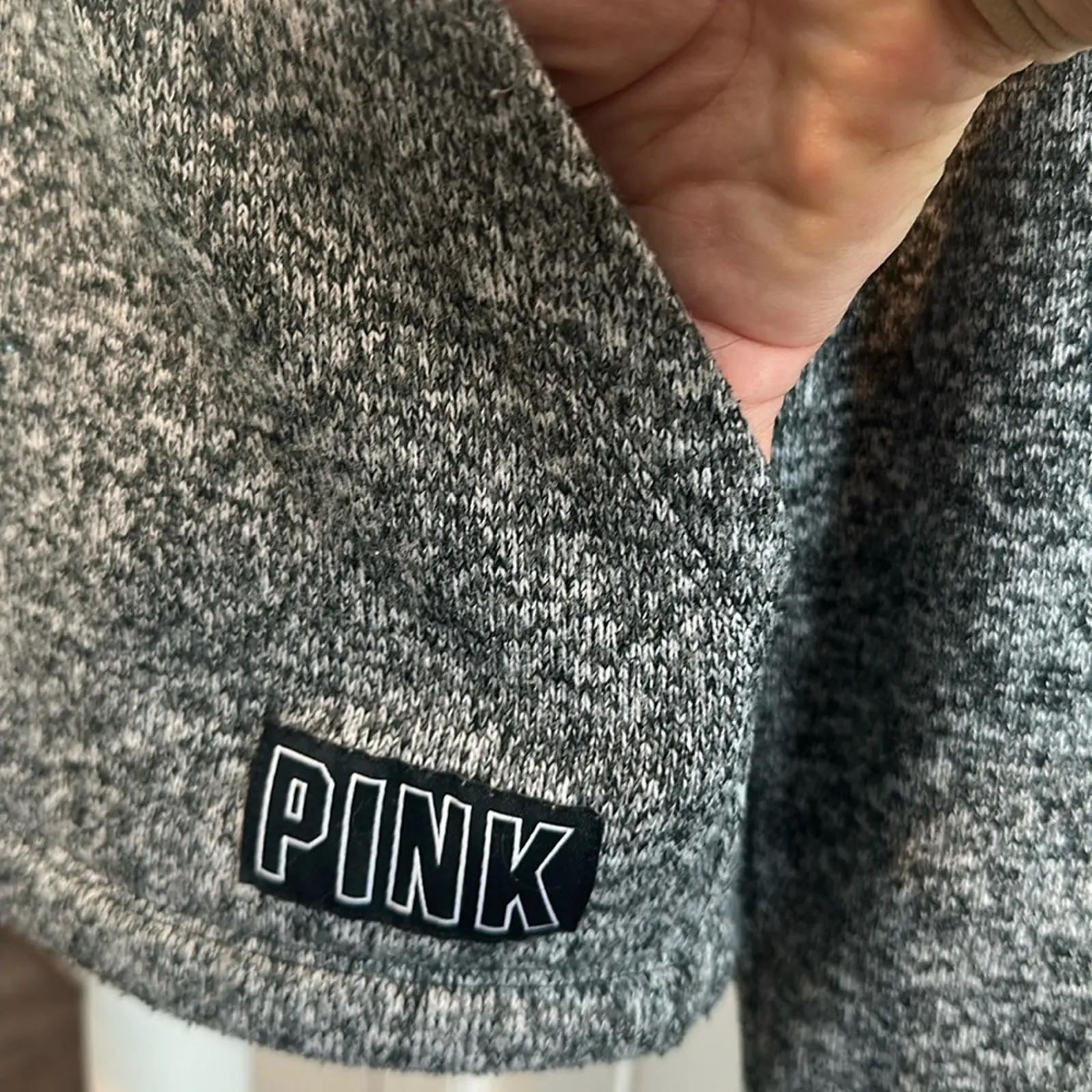 PINK by Victoria’s Secret Large Marled Gray Quarter Zip Pullover - Image 3