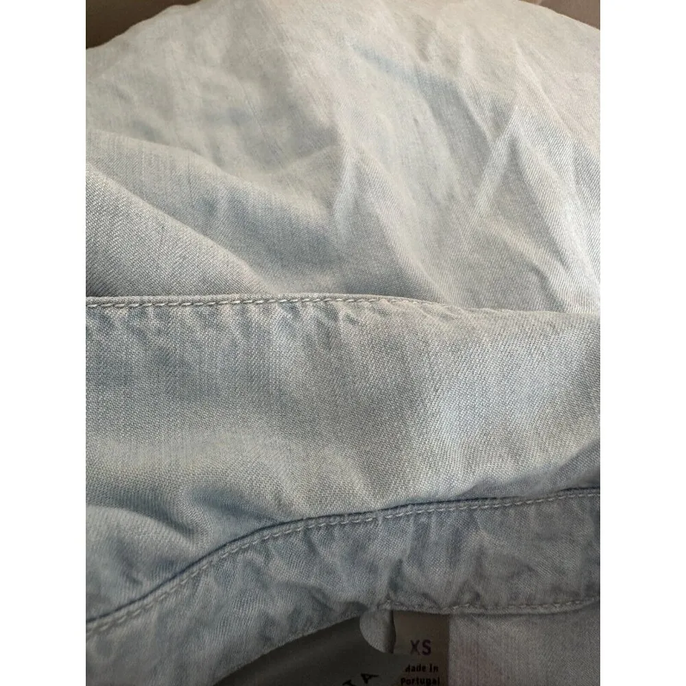 Athleta Denim Chambray Shirt Dress XS Blue Tie Waist Long Sleeve Collared Button - Image 12