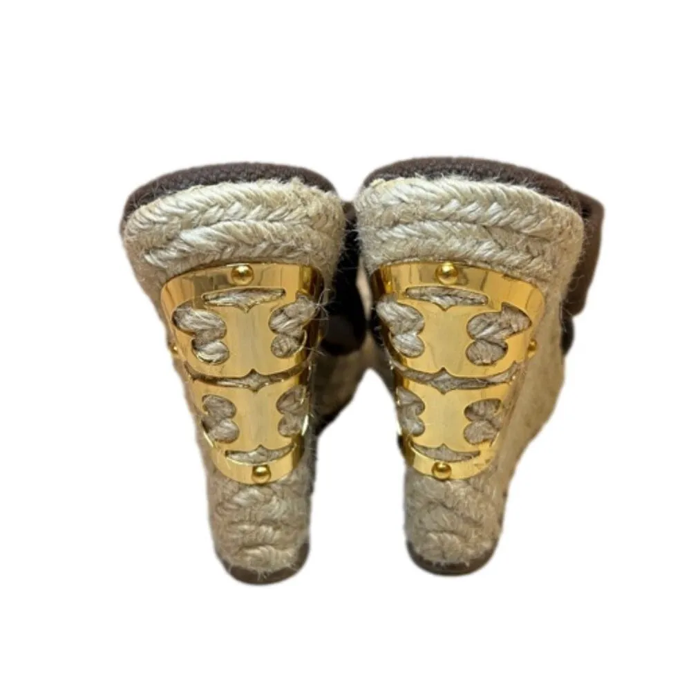 Tory Burch Chocolate Brown ‘Bailey’ Platform Wedge Espadrille Mule Size 8.5M - Image 3