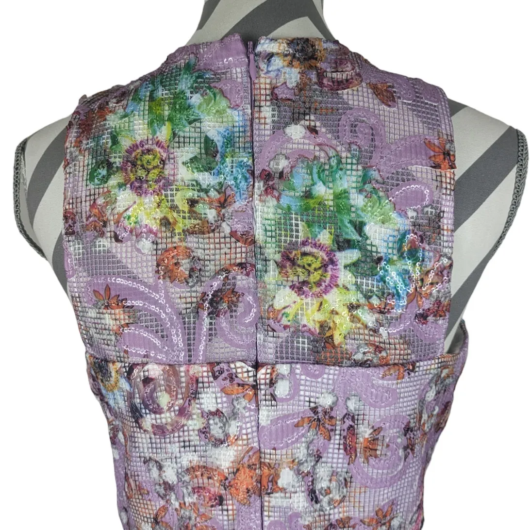 BADGLEY MISCHKA BELLE Nadia Dress Floral Sleeveless A-line Cocktail Lilac Size 6 - Image 6