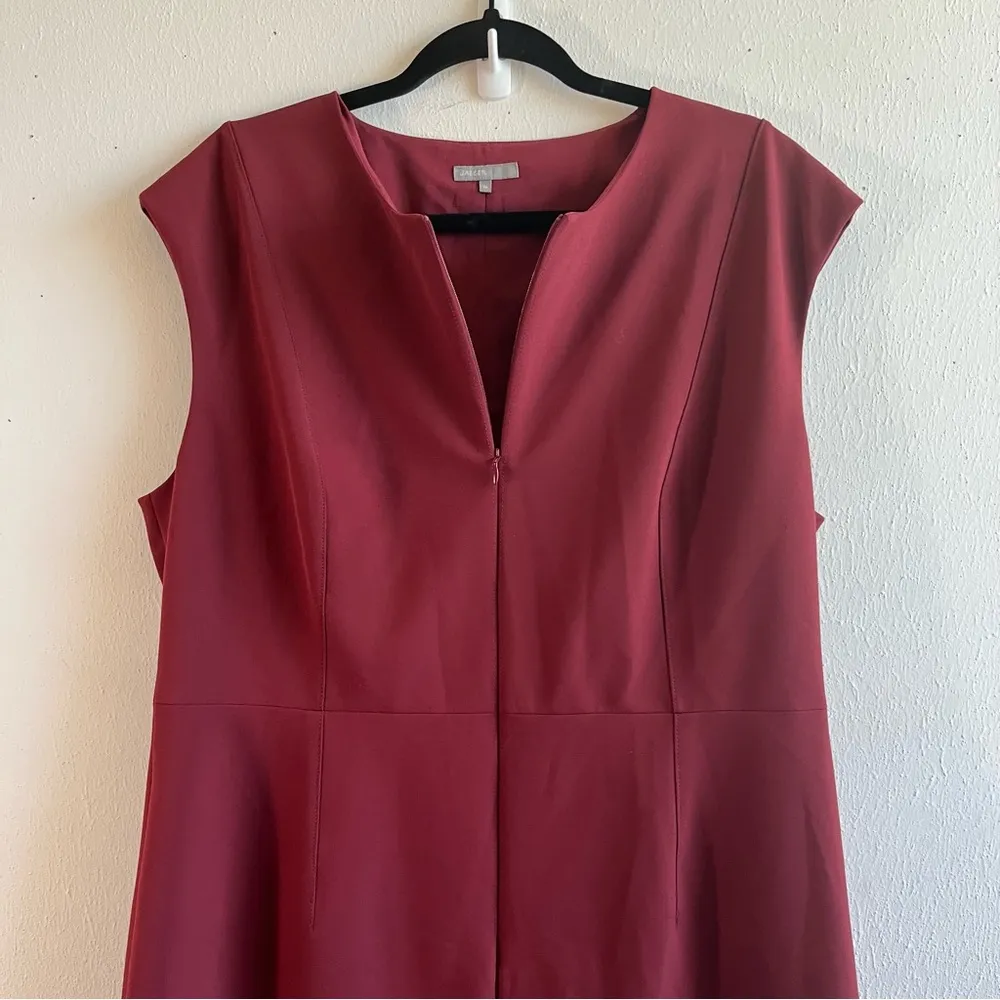 Jaeger Dress Burgundy Red Front Zip Cap Sleeve Sheath Dress Sz US 14 GUC - Image 6