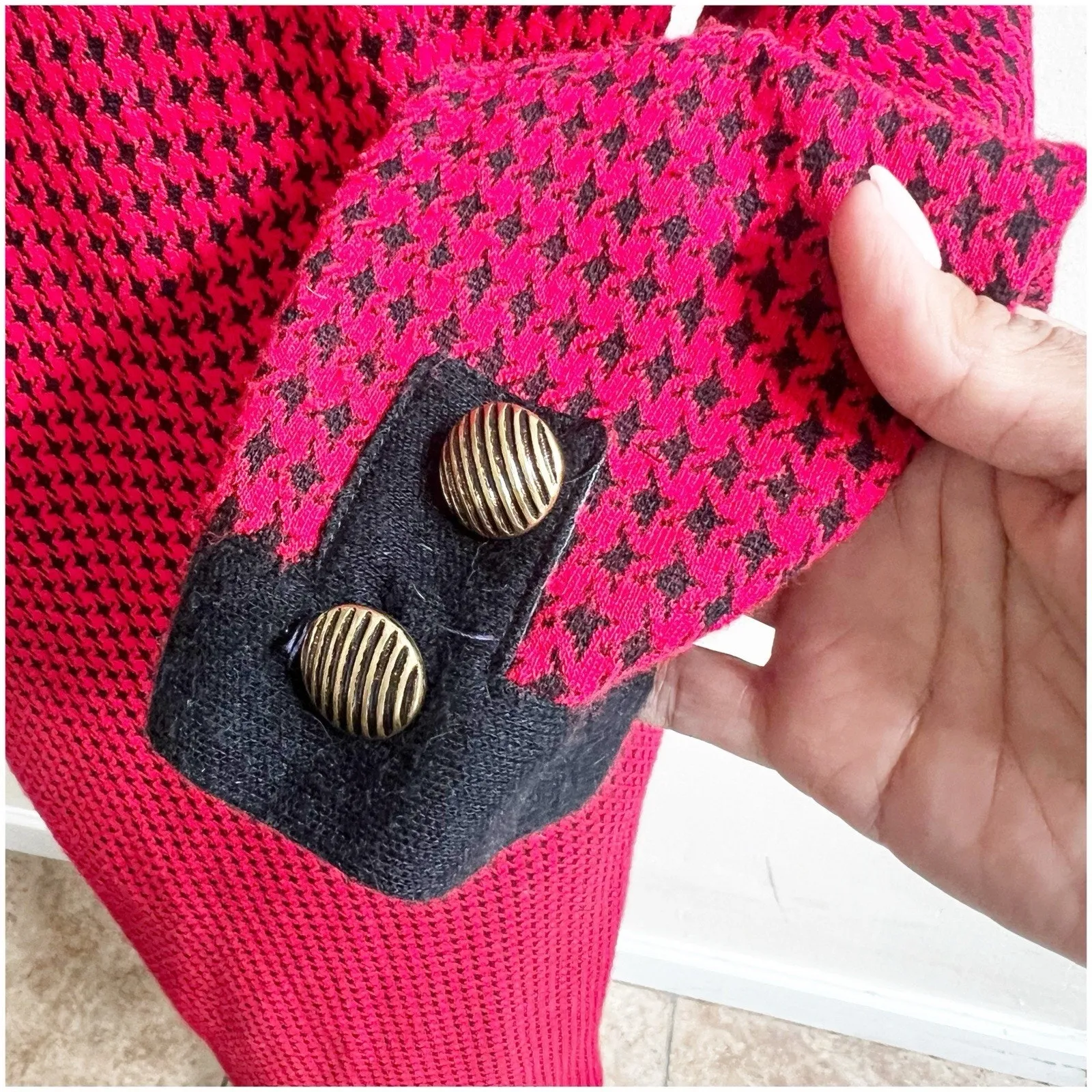 Robert Janan Designed By Eva Midi Vintage Houndstooth Dress Red & Black Size 6 - Image 11