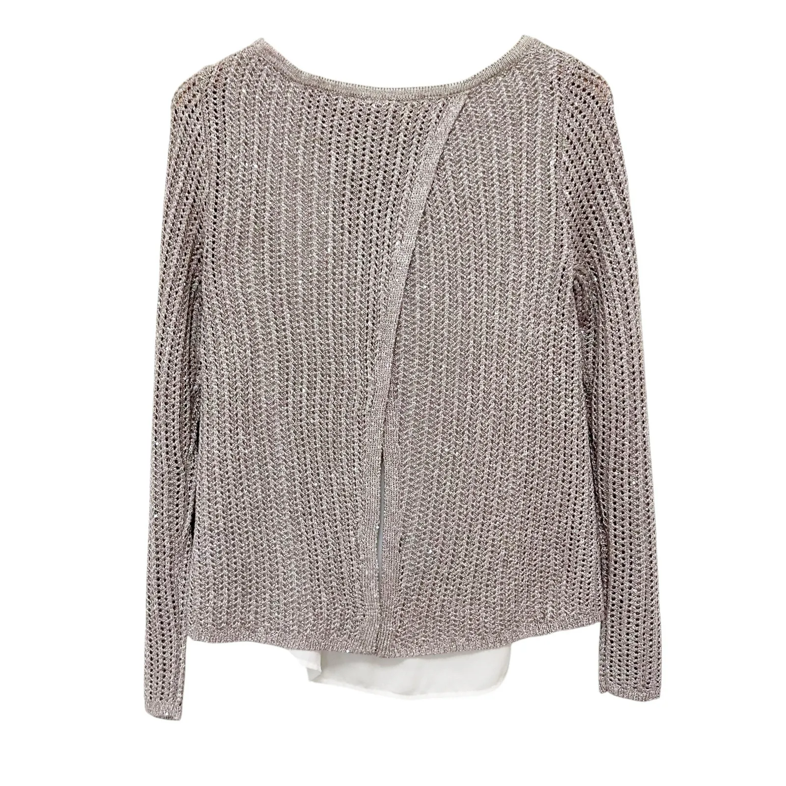 White House Black Market Gold Sparkly Knit Layered Shirt Sz XS - Image 5