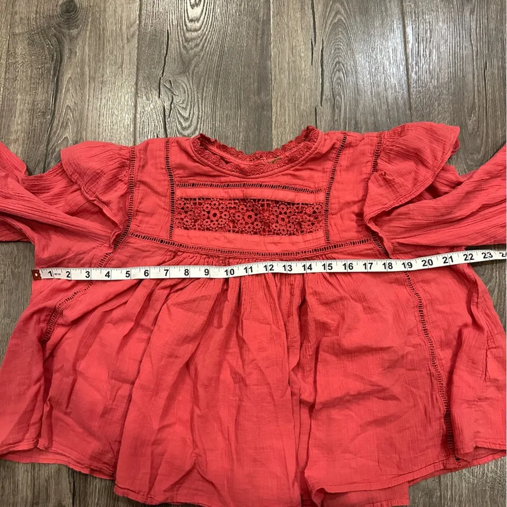 Free People Laura Western Top Red Berry Size XS Boho Embroidered FLAW Repaired - Image 15