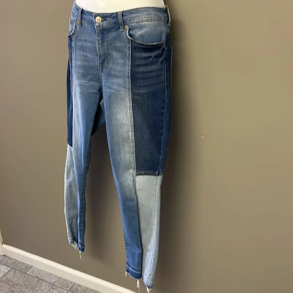 LOGO by Lori Goldstein Patchwork Blue Straight Leg 5 Distressed Jeans- Size 6 - Image 2