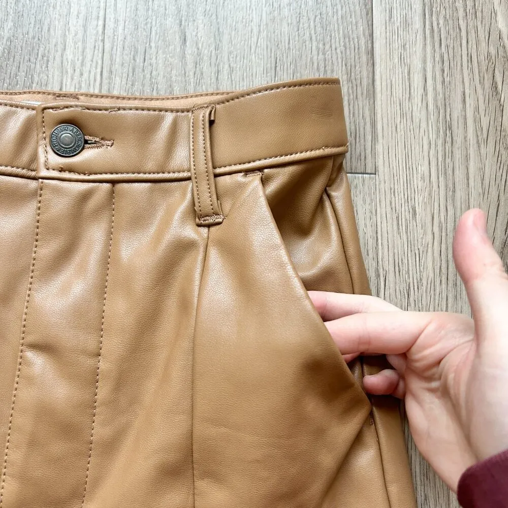 Abercrombie & Fitch Ultra High Rise Vegan Faux Leather Pants Split Hem in Brown - Image 6