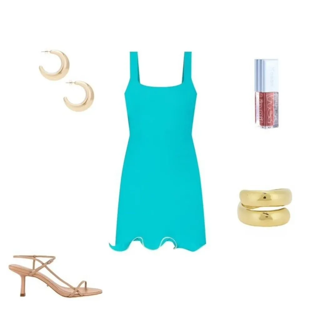 NIA x REVOLVE Dorian Dress in Turquoise New Womens Stretchy Ruffle Mini Green Size M - Image 8