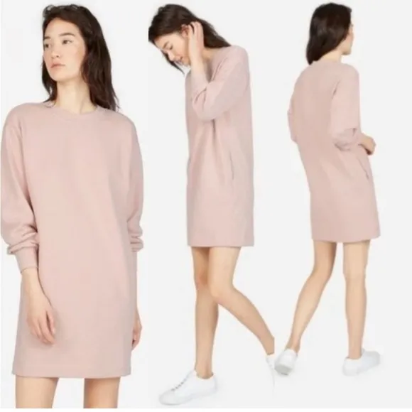 Everlane Classic French Terry Crewneck Sweatshirt Mini Dress Rose Pink XS - Image 2