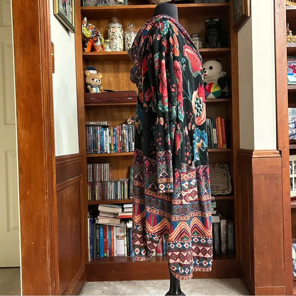 Johnny Was Floral Multicolor Patterned Long Sleeve Hooded Pocket Duster Sweater - Image 11