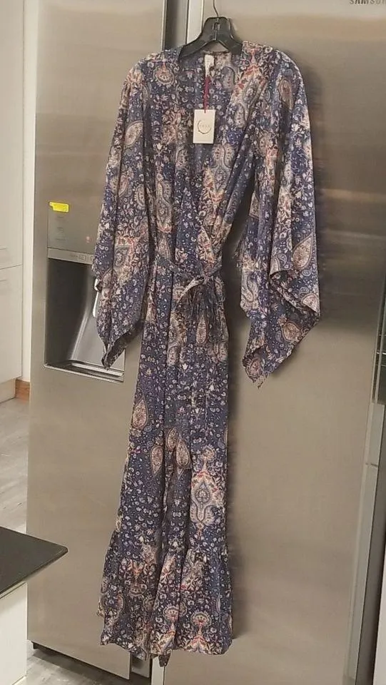 πRAGAπ Poseidon Maxi Wrap Dress ~ Navy Blue Multi-Color Paisley Print S NWT - Image 5