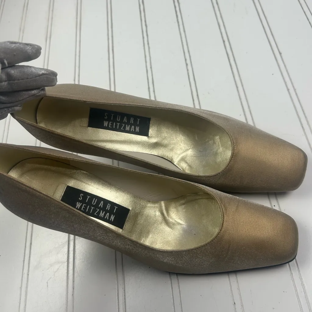 Stuart Weitzman Vintage Rare Gold Fabric Block Heel Dress Shoes Women’s 7–7.5 - Image 4