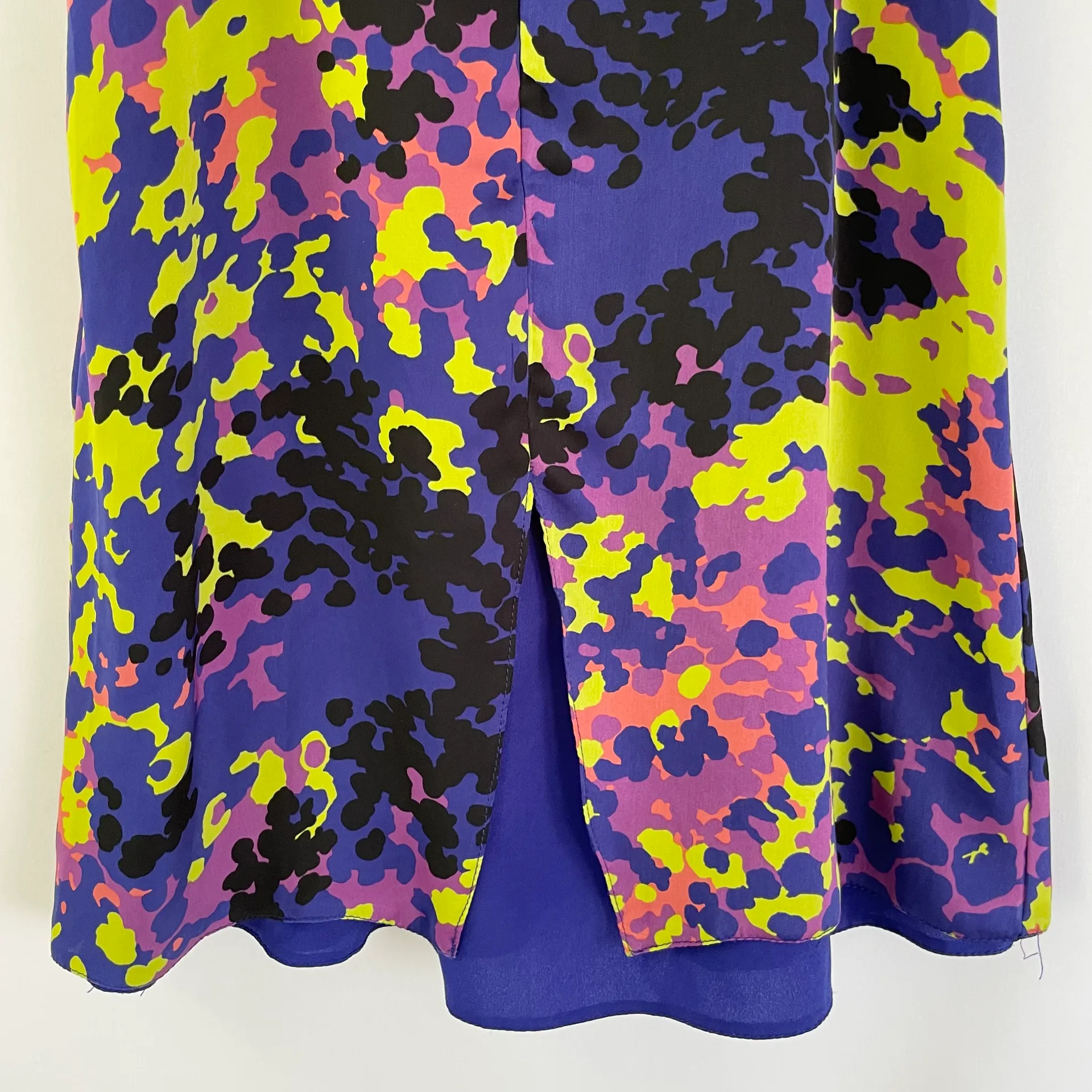 Colorful Abstract Print Strappy Slip Mini Dress Purple Yellow Size 2 - Image 7