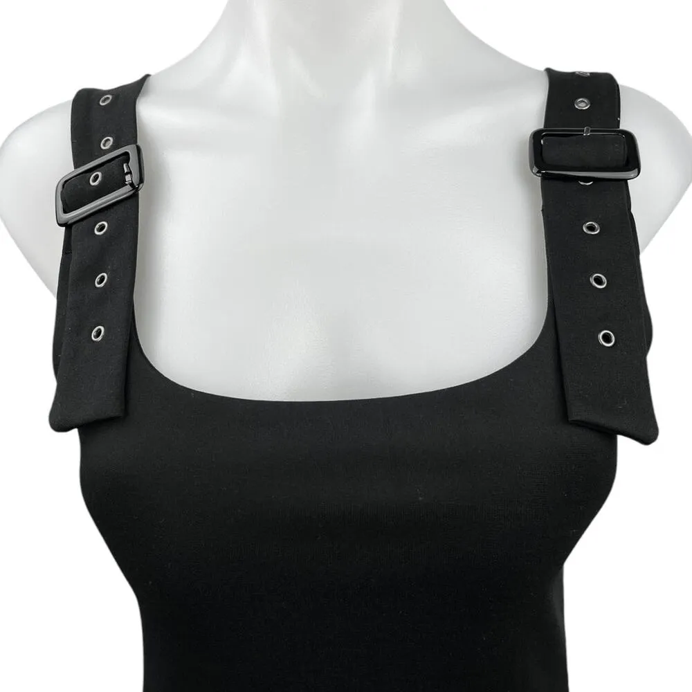 Katie Kane Buckle Belted Strap Sleeveless Cami Camisole Square Neck Bodysuit Top Black - Image 3