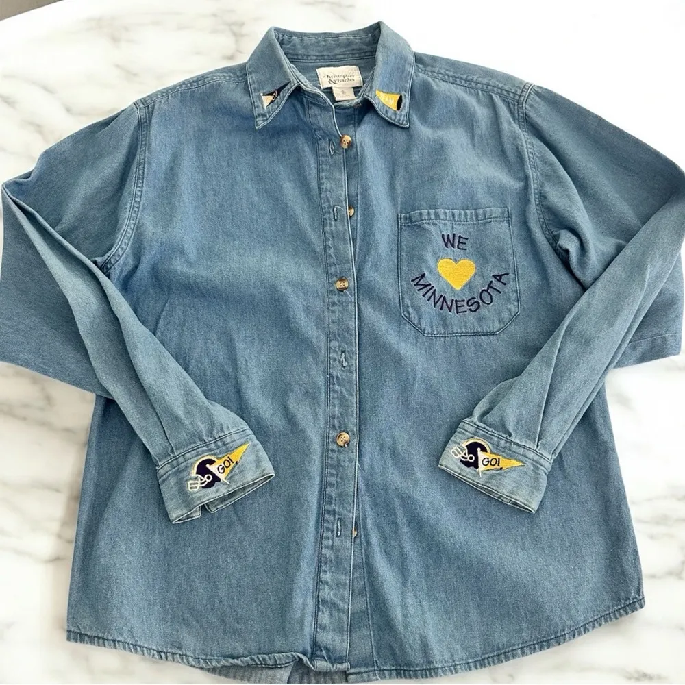 Vintage Christopher & Banks “We Love Minnesota” Denim Button Down Shirt - Image 2