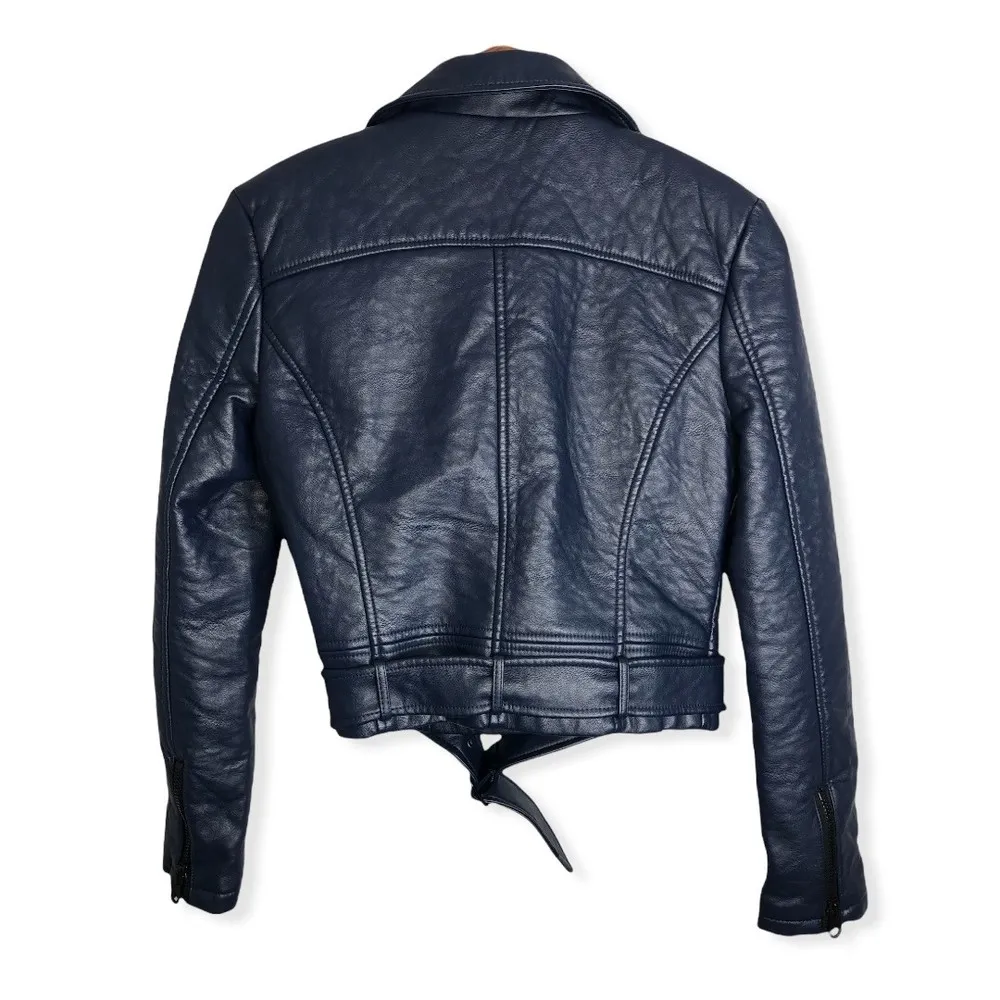 Silence+Noise Eva Vegan Leather Pebbled Moto Jacket in Navy Blue - Image 99