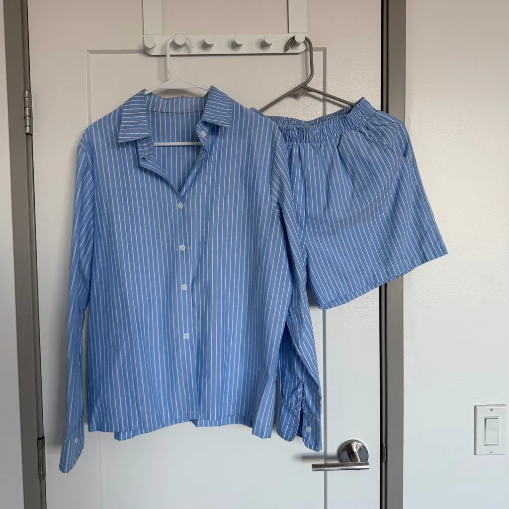 Blue Striped set shirt & shorts - Image 3