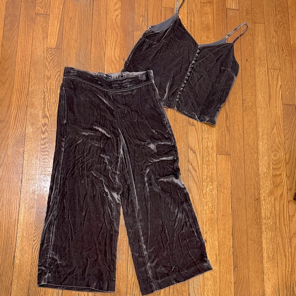 Madewell Velvet VISCOSE SILK crop Wide Leg pant & button cami set size 4 /S gray - Image 2