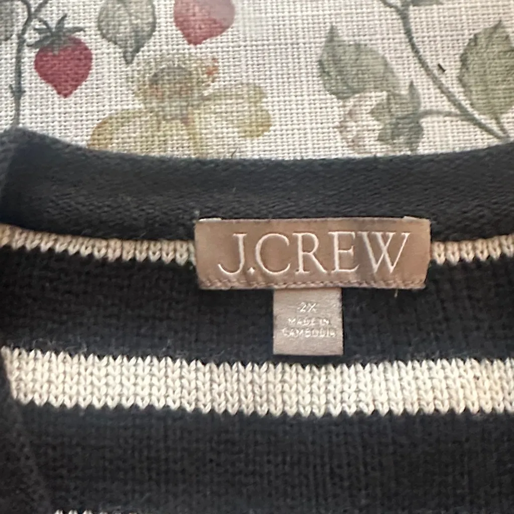 J.Crew Emilie patch-pocket sweater lady jacket in black ivory stripe size 2X - Image 9