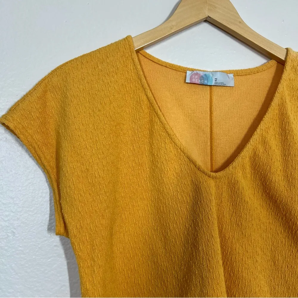 Free People Beach Yellow Textured Cropped Short Sleeve - Image 11