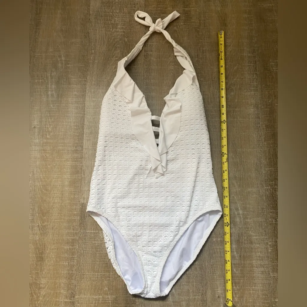 NWT Lilly Pulitzer Nevis Halter One Piece Swimsuit 12 White Crochet Ruffle Swim - Image 16